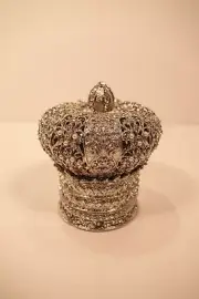 OLIVIA RIEGEL Large Silver, Crystal & Pearl Crown Trinket Box New in Box