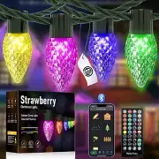 Smart Outdoor String Lights, C9 RGB 33ft 50LED Strawberry Lights, App Remote ...