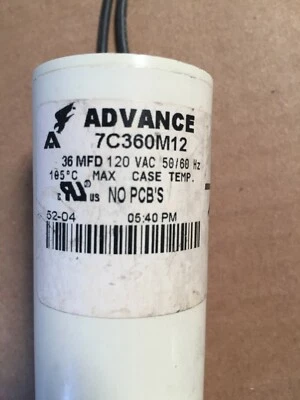 Advance 7C360M12 Capacitor 36MFD 120V CAPACITOR FOR 70W-100W (HPS) (MH) T3370