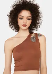 Brunette Next Level One Shoulder Crop Top