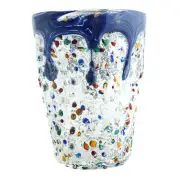 Murano Glass Drinking Art Glass Tumbler Silver Blue Hand Made Millefiori