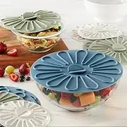 Prepworks Silicone Bowl Lids Set, Reusable Food Storage Covers, Blue, White and Sage, Multi-Size