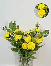 Virellisee 5 Branch 35 Heads Artificial Rose Flowers,16.9" Faux Roses with Long Stems for Tall Vase,Wedding Home Table Decor Reusable Bouquet of Rose Flower for Birthday Wedding （Yellow