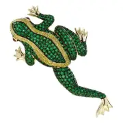 14K Yellow Gold Natural Emerald Yellow Diamond Ruby Art Deco Style Frog Brooch