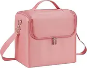 [Joligrace] Makeup Bag Cosmetic Case Vanity Box Nail Polish Organiser with Shoulder Strap, Pink, L, Beauty Case