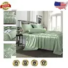 Cooling Touch 6-Piece Sage Green Satin Sheet Set for Deep Pocket King Beds
