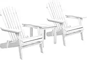 Gardeon Beach Chair Wooden Folding Outdoor Table and Chairs Camping Adirondack, Patio Furniture Lounge Setting Armchair Garden Pool Backyard Deck, with Coffee Table White Set of 3