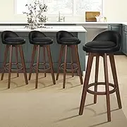 ALFORDSON 4 X Swivel Bar Stools Wooden Kitchen Barstools Dining Chair Counter Stool Chair with Footrest for Home Bar Dining Room, Black Brown