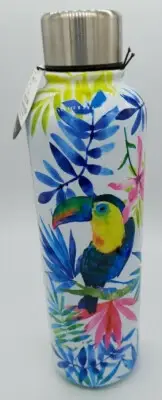 17oz Stainless Steel Double Wall Water Drink Bottle Tropical Birds Brand New!