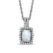 Cushion-Cut Lab-Created Opal and White Topaz Framed Pendant in Sterling Silver