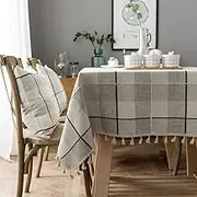 Neelvin Rustic Rectangle Burlap Thick Tablecloth Cotton Linen Table Linens Tablecloths Waterproof Wrinkle Free Table Cover for Kitchen Dinning,55"x55",4 Seats