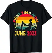 [X.Style] First Time Mom Pregnancy Baby Reveal Due June 2023 ds215 T-Shirt (S) Black