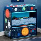Toy Organizer Space Adventures 6-Bin Kids Playroom Bedroom Toys Wood Fabric Blue