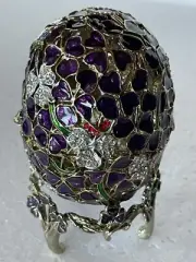 Jeweled Floral Egg Purple Trinket Box with SWAROVSKI Crystals Multicolor