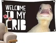 Duck Welcome to My Crib Flag,Man Cave Funny Flags - Fashionable Parties Supplies Yard Signs, Banner Wall Decor for Bedroom, Dormitory