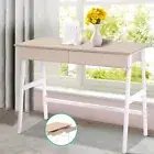Computer Desk Study Table W/ 2 Drawers Metal Frame Wooden Top Office Workstation