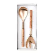 Wood Salad Server Set/2 with Champagne Gold Head