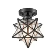 Moravian Star Light Flush Mount Ceiling Light Black with Seeded Glass Shade f...