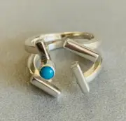 LILLY BARRACK Modernist Sterling Silver Kingman TURQUOISE RING Adjustable NEW