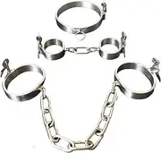 DTRNYCZ BDSM stainless steel SM collar collars restraints handcuffs and ankle lock metal bondage set for couples erotic role play sex toys(Male)