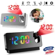 LED Mirror Projection Alarm Clock Thermometer Digital Snooze Rotated Display USB