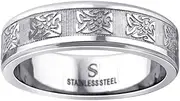 [JewelryWeb] Stainless Steel Mens Irish Claddagh Celtic Trinity Knot Engraved Promise Comfort-Fit Fashion Band Ring 6mm Wi Wedding-Band for Men