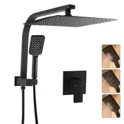 ACA WELS Square 12'' Ultrathin Rainfall Shower Head 3-MODE Handheld Set Gooseneck Arm Diverter Mixer Tap Black