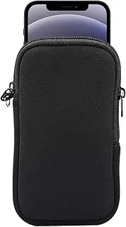 Neoprene Cell Phone Sleeve, Zip Wallet Pouch with Neck Strap for iPhone 14 14 Pro iPhone 13 Mini 13 Pro iPhone 12 12 Pro 11 Pro iPhone SE 2020 iPhone X XS LG Aristo 5 4 3 Phoenix 5 4 (Black)