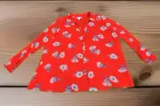 Anne Klein Women's Button Up Blouse-Red Floral-3X