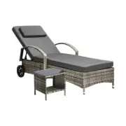 Livsip Wheeled Sun Lounger with Table Patio Set Grey