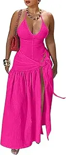 [CALEBGAR] Womens Summer 2 Piece Maxi Skirt Sets Sexy Halter V Neck Backless Thong Bodysuits Wrap Beach Cover Ups Vacation Outfits
