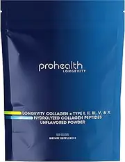 ProHealth: Longevity Collagen Peptides Powder. Collagen Powder Formulated for People Over 40. Multi Collagen & Hyaluronic Acid for Organs, Joints, Bones, Hair, Skin, Muscles, Gut - 30 Collagen Serving