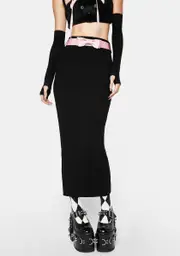 [No Dress] Black Knitted Skirt With Pink Bow Belt