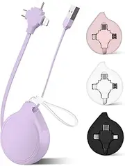 USB Retractable 3 in 1 Charging Cable, Type C/Micro USB Universal Charger, Compatible with Huawei, Tablets, Smart Phones, Oppo, Samsung S21, S9, Note 10 LG, etc. (Purple)
