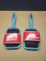 (2) Revlon Straight & Smooth Paddle Brush Hair Brush Soft Feel Teal