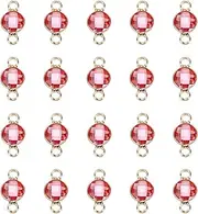 uxcell Birthstone Connector Link 2mm Hole Rose Red 304 Stainless Steel Crystal Bead Glass Links Charm Silver Plated Round for Drop Dangle Pendant Anklet,20Pcs