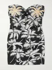 [Johanna Ortiz] Johanna Ortiz - Sombra Tropical Strapless Embellished Printed Cotton-blend Mini Dress - Black - US8 US 8 Black