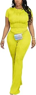 [Ztexkee] Women’s Activewear Set Summer Two-Piece Workout Gear Long Sleeve Pants Suit in Colors, Yellow, Small