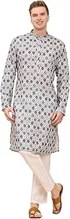 [Pro-Ethic Style Developer] Mens Indian Traditional Cotton Kurta Sets, Men Printed Kurta Set Indian Wedding Dress (A-124)