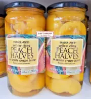 Trader Joe's Yellow Cling Peach Halves in white grape juice 25oz (2 Bottles)