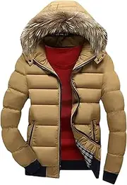 [JEShifangjiusu] Men's Long Sleeve Waterproof Padlock Warm Coat With Hat, Color Khaki 2, 4XL
