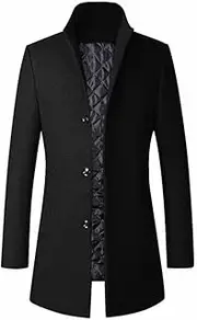 [FTCayanz] Men's Trench Coat Wool Blend Slim Fit Top Coat Single Breasted Business Overcoat