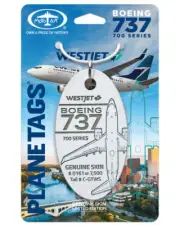 WestJet Boeing 737-700 Tail #C-GTWS Genuine Aluminum Metal Skin Bag Plane Tag