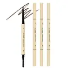 3pcs Eyebrow Pencil Retractable Definer, Dark Brown, Dual-Sided Brow Brush, F...