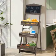 Fin 3-Tier A-Frame Wooden Sidewalk Sign Chalkboard With Display Shelf Planter Stand