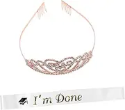 [Healvian] 1 Set Stunning Graduation Crown and Sash Set with Rhinestones for Durable Honor Sash for Graduates for Celebrations and Lasting Memories