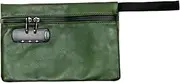 [AwObEpl] Locked Money Bag with Zipper Waterproof Locking Deposit Bag PU Leather Cash Lock Pouch Portable Locking Bank Pouch for Documents Home Travels (Green)