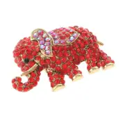 Antique Gold Tone Metal Crystal Rhinestone Elephant Brooch P1237-RED