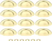 DRELD 12Pcs Retro Drawer Handles, Cabinet Door Shell Cup Pulls Vintage Furniture Hardware Pull Handles, Cupboard Knobs Shell Cup Handles with 24Pcs Screws (Golden)