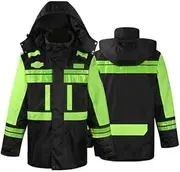 [KGVSLIXYT] Safety Vest High Vis, Waterproof Reflective Suit, Jacket Black-Yellow Oxford Cloth Rainproof High Visibility Detachable Inner Construction Vest